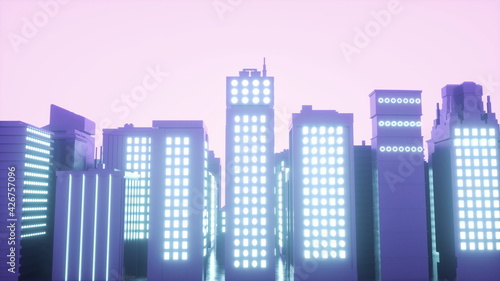 Futuristic neon city backgrounds. 3d illustration of cyberpunk cityscape