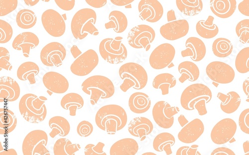 Seamless Pattern with Mushrooms on Black Background.Texture with Fresh Organi...