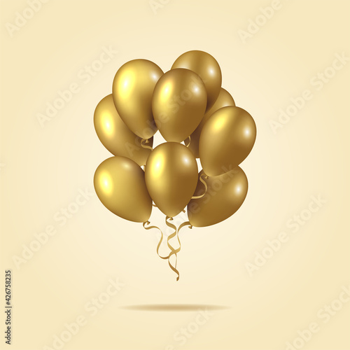 Gold balloons. Realistic balloons isolated on background. Vector illustration for holiday cards, banners, etc.