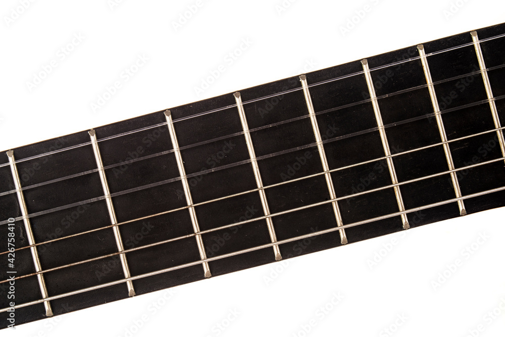 section of a guitar mast in which the frets are seen section of a guitar mast in which the frets are seen