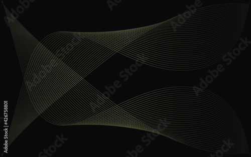 Vector abstract black background with golden curly lines. modern trending background for screensaver  website design.  