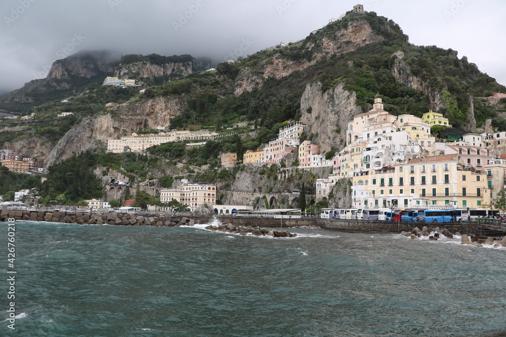 Rain in Amalfi on the Mediterranean Sea, Italy