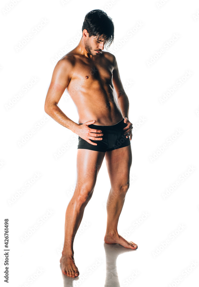 Handsome man posing in underwear on white background Handsome man posing in underwear on white background