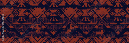 Seamless pattern in patchwork style. Embroidered print for carpet, textile, wallpaper, wrapping paper. Ethnic and tribal motifs. Handwork. Vector illustration.