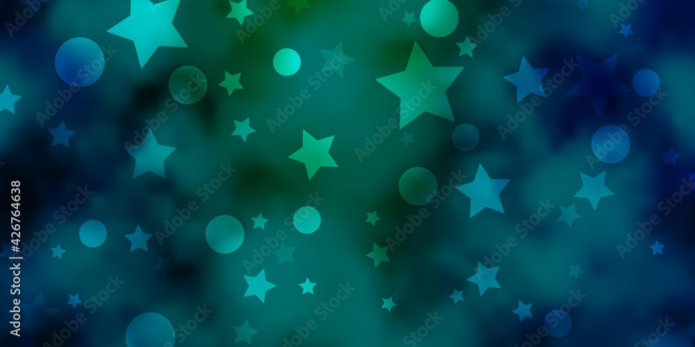 Light Blue, Green vector backdrop with circles, stars. Light Blue, Green vector backdrop with circles, stars.