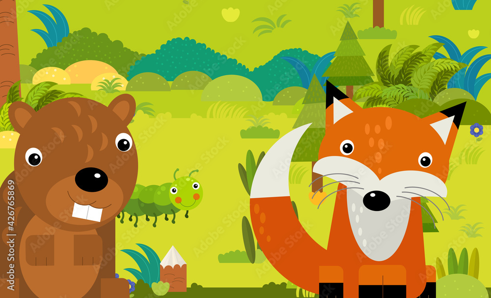 Fototapeta premium cartoon scene with different european animals in the forest