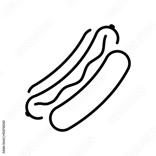 Hot Dog bun, fast food thin line icon isolated on white. Sausage bread roll outline pictogram.