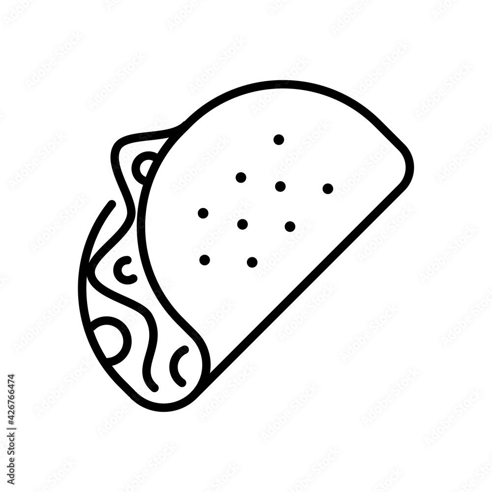 Shawarma thin line icon isolated on white. Burrito, mexican or arabic dish, fast food. Shawarma thin line icon isolated on white. Burrito, mexican or arabic dish, fast food.