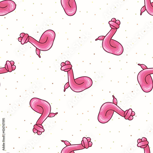 Cute cartoon pink girls balloon animal snake background. Hand drawn glossy inflatable for party celebration home decor. Adorable kids birthday novelty for entertainment all over print. 