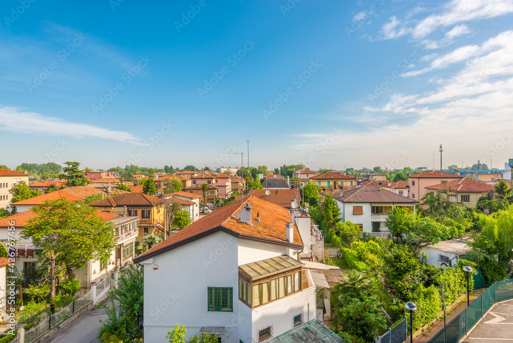 Nice mediterranean house roofs with different colours in Mestre, Venice, Italy.