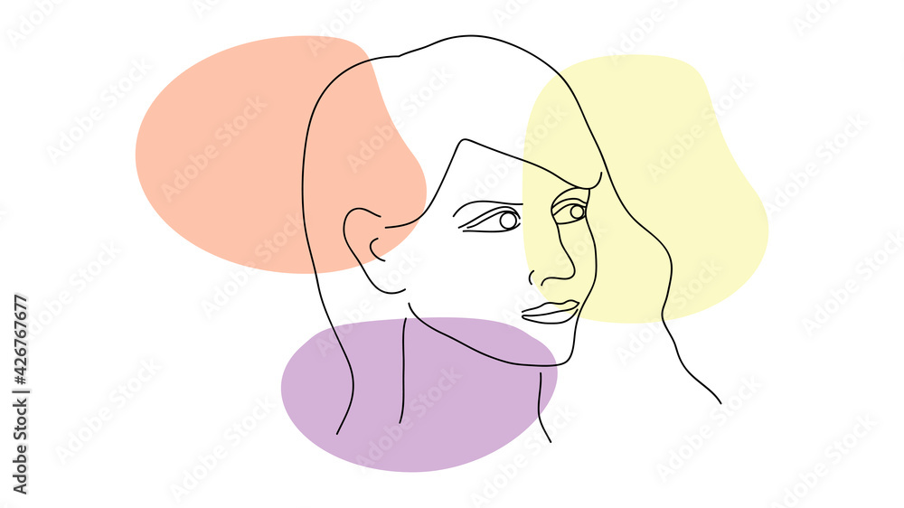 Line Drawing Art. Woman face on the abstract baskground. Vector illustration. Line Drawing Art. Woman face on the abstract baskground. Vector illustration.