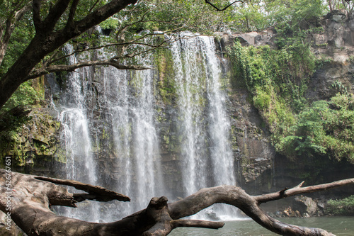 Llanos De Cortez Falls with large tree branch in foreground, Guanacaste Province, Bagaces, Costa Rica photo