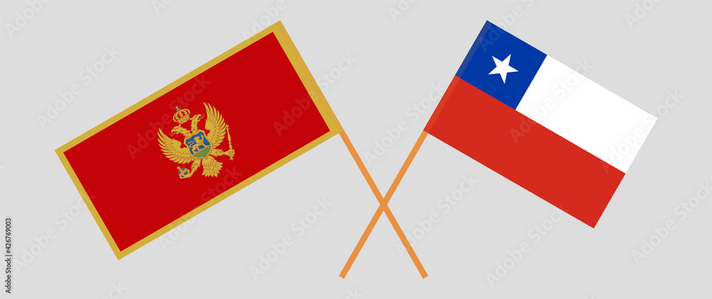 Crossed flags of Montenegro and Chile. Official colors. Correct proportion Crossed flags of Montenegro and Chile. Official colors. Correct proportion