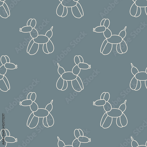 Cute cartoon unisex dog balloon animal background. Hand drawn simple boho celebration party home decor. Gender neutral fun kids naive birthday all over print. 