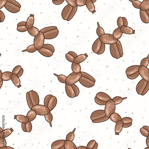 Cute cartoon unisex dog balloon animal background. Hand drawn simple boho celebration party home decor. Gender neutral fun kids naive birthday all over print. 