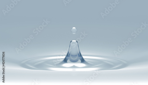 3d image of a beautiful blue water drop with circles on the water