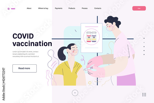 Medical insurance template - COVID-19 vaccination schedule. Flat vector
