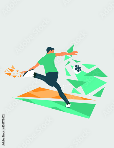 Soccer player vector illustration. Football player vector wallpaper.Player shooting ball