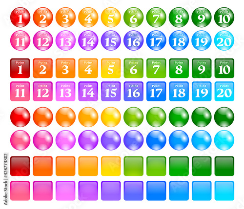 ガラス素材　ポイント数字アイコンセット(球体と正方形）