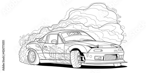 Fotografiet Coloring page vector line art illustration car for book and drawing