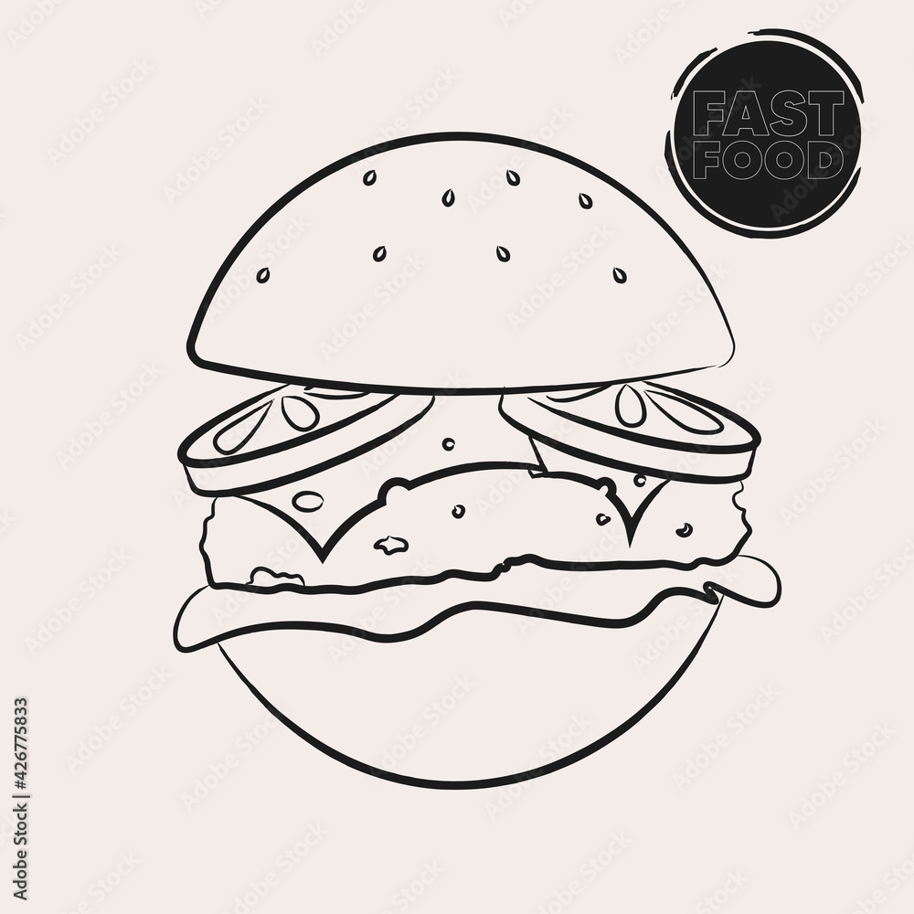 Isolated burguer draw fast food delivery white background icon- Vector Isolated burguer draw fast food delivery white background icon- Vector