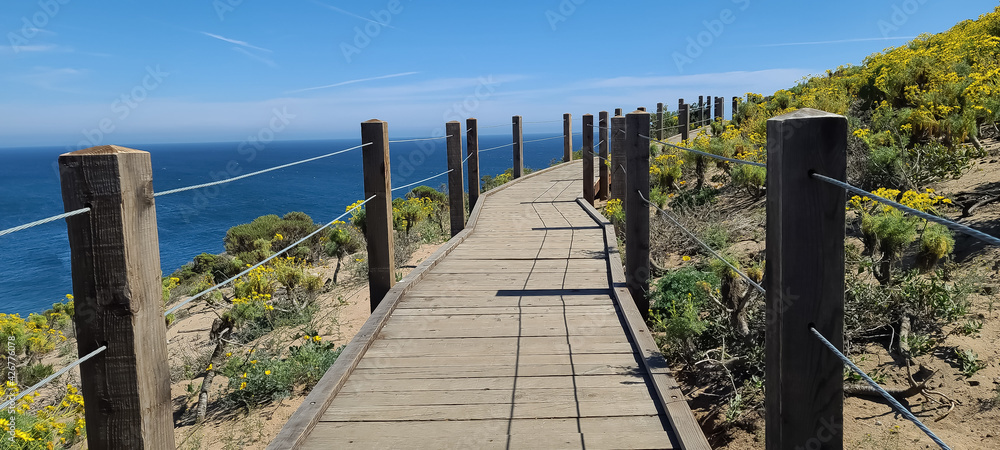 Hiking trial plank walkway in Point Dume Malibu
