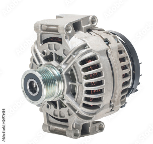 Machine parts. Car generator on a white background. Isolate