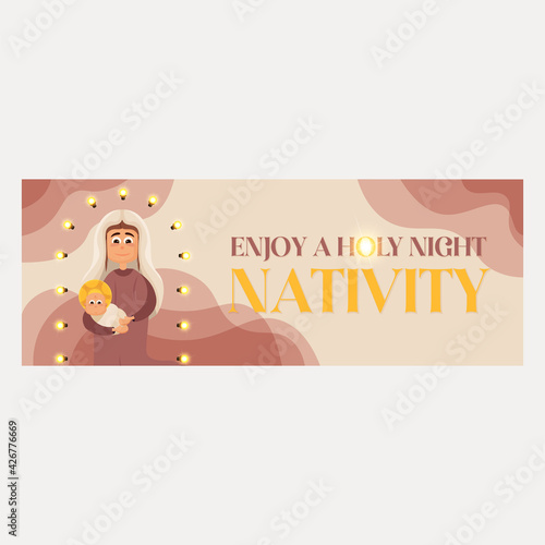 Isolated greeting card nativity beige birth jesus icon- Vector