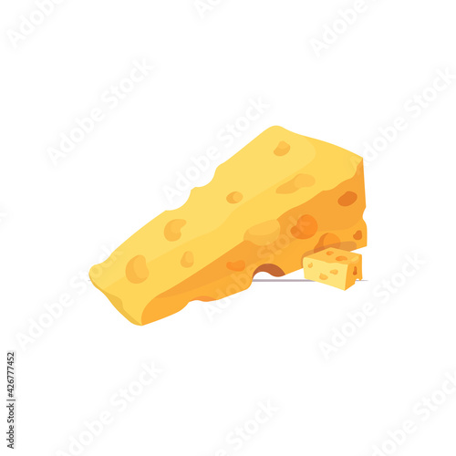piece of yellow cheese with holes isolated on white background