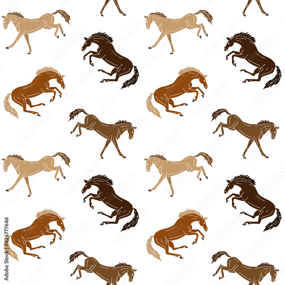 Vector seamless pattern of different hand drawn doodle sketch kicking horse isolated on white background Vector seamless pattern of different hand drawn doodle sketch kicking horse isolated on white background