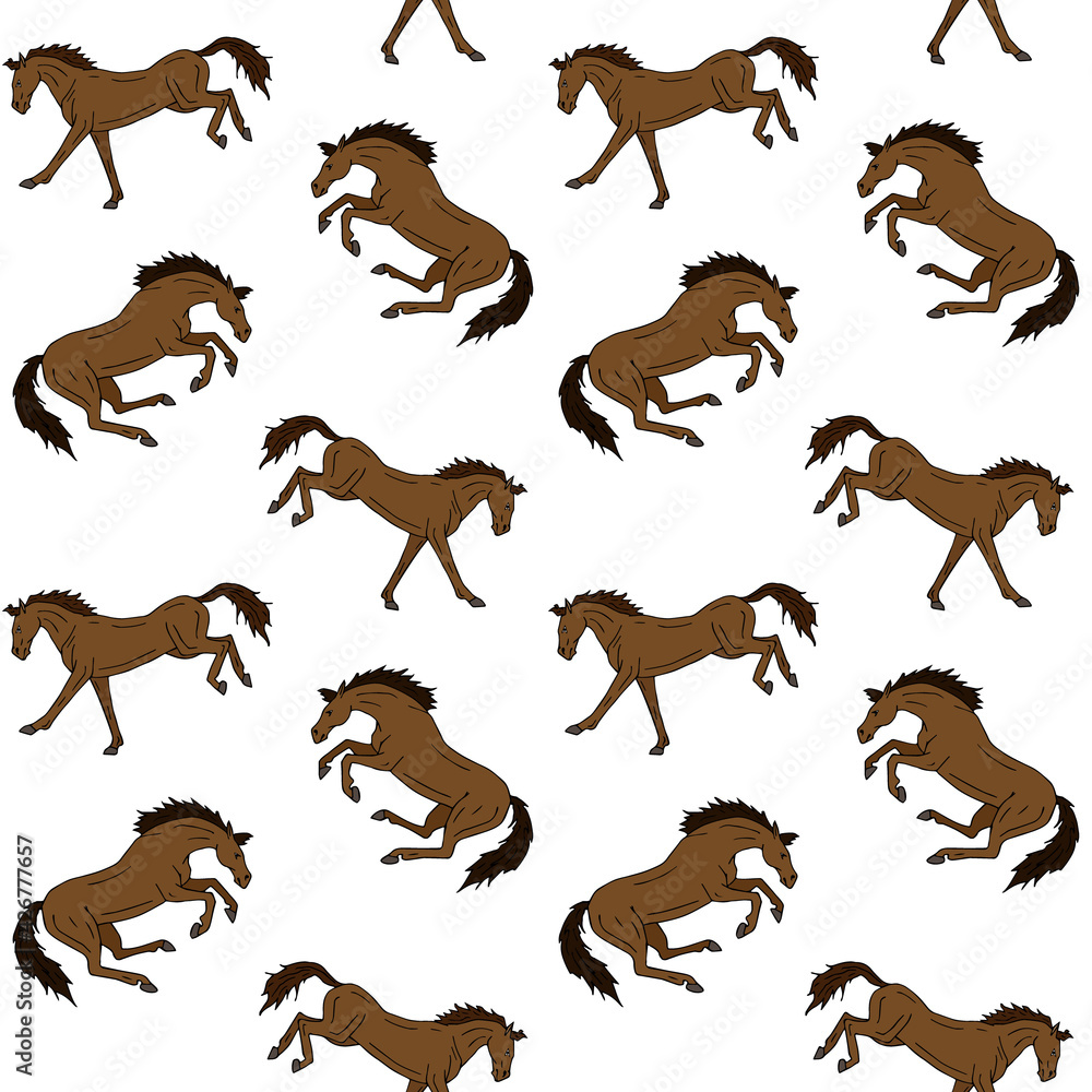 Vector seamless pattern of hand drawn doodle sketch colored kicking horse isolated on white background Vector seamless pattern of hand drawn doodle sketch colored kicking horse isolated on white background