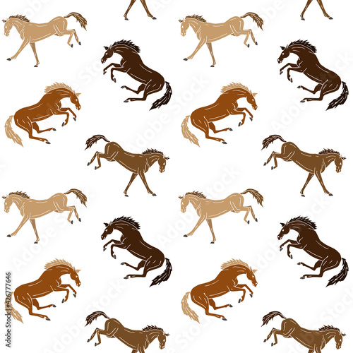 Vector seamless pattern of different hand drawn doodle sketch kicking horse isolated on white background