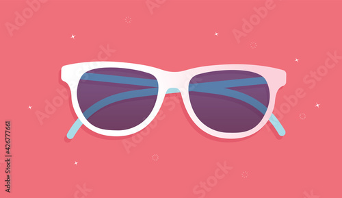 Vector sunglasses illustration - White eyeglasses on red background. Illustration.