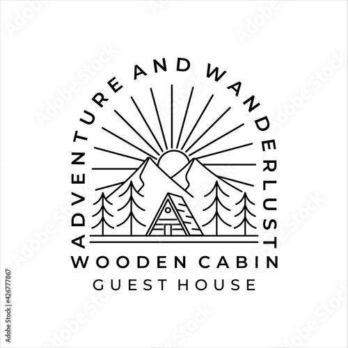 cabin or cottage line art logo vector illustration template icon design