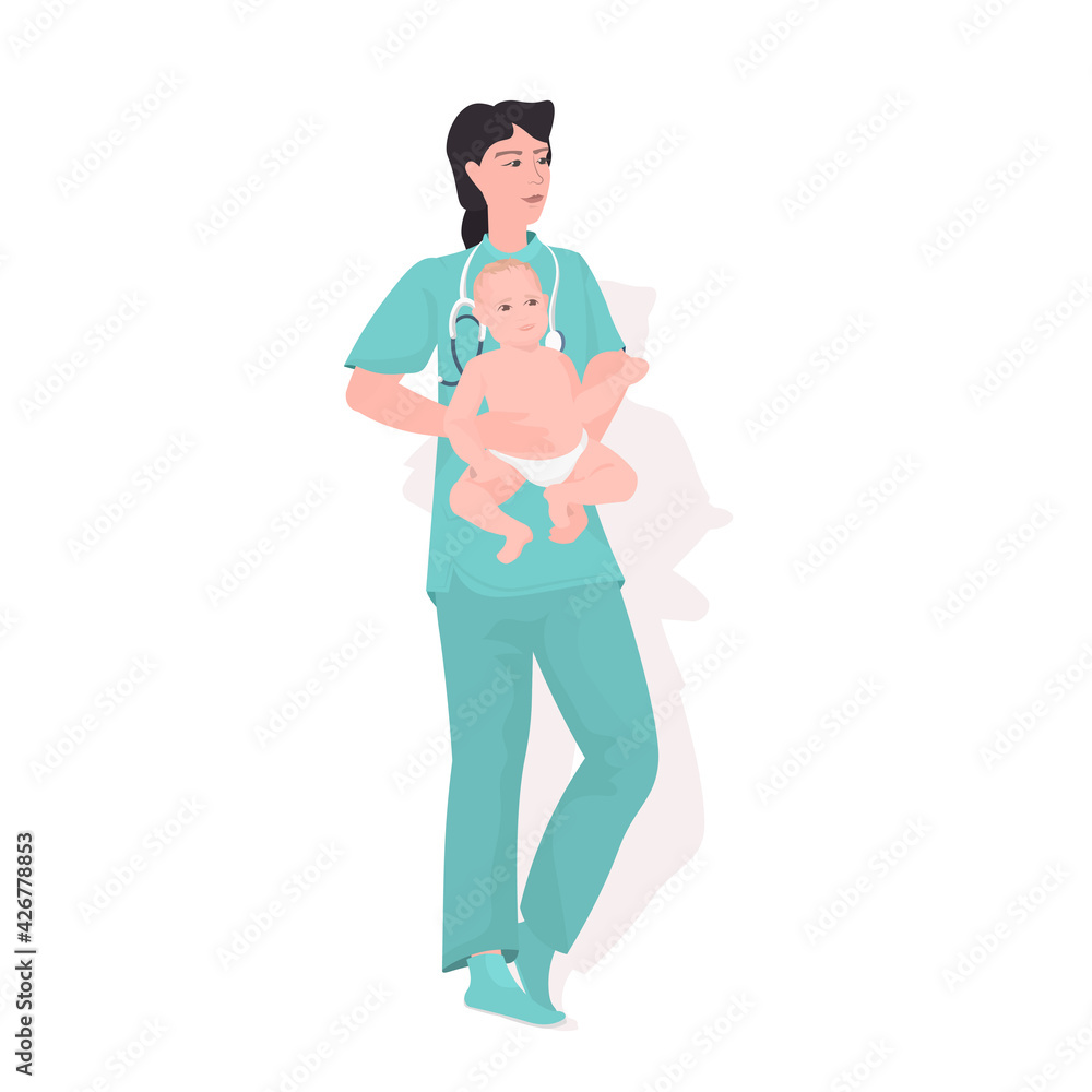 female doctor midwife in uniform holding newborn baby medical maternity hospital clinic worker with little child medicine healthcare midwifery concept full length female doctor midwife in uniform holding newborn baby medical maternity hospital clinic worker with little child medicine healthcare midwifery concept full length