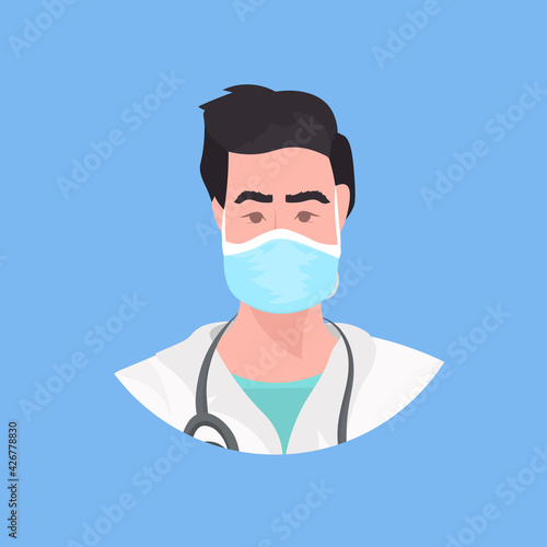 male doctor in uniform face avatar hospital clinic worker wearing protective mask medicine healthcare concept portrait