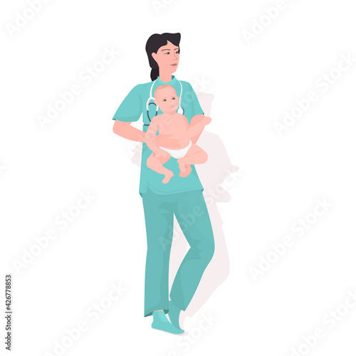 female doctor midwife in uniform holding newborn baby medical maternity hospital clinic worker with little child medicine healthcare midwifery concept full length