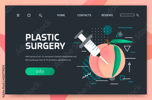 fresh peach with syringe hyaluronic acid injection medical cosmetological anti-aging procedure plastic surgery concept horizontal copy space
