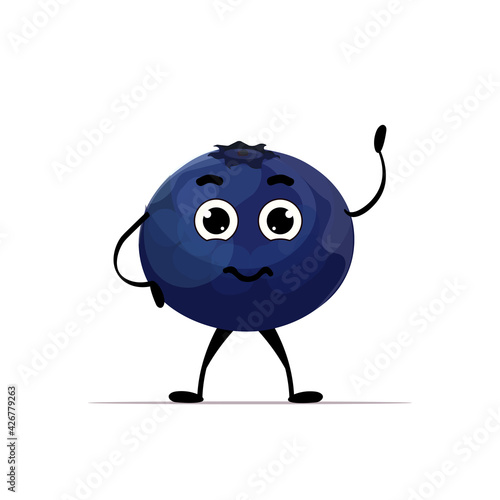 cute fresh juicy blueberry character tasty ripe berry fruit mascot personage isolated on white background healthy food concept