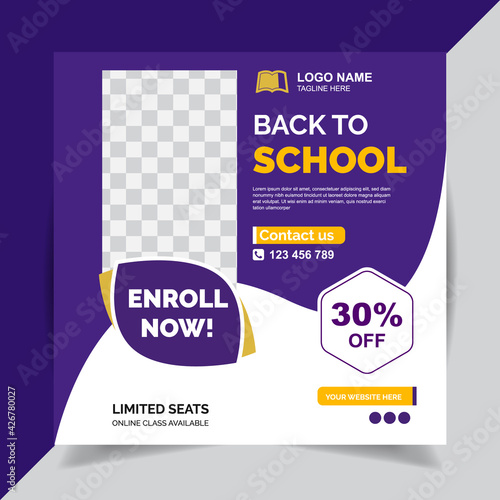 School admission social media banner design, Back to school social media post template