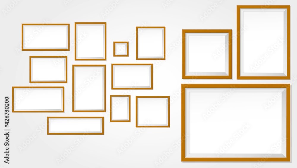 set of realistic wooden frame or blank photo frames template or mock up empty photo frame brown textured illustration. eps 10 vector, easy to modify