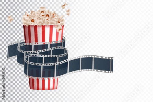 Striped box container with delicious popcorn in 3d illustration