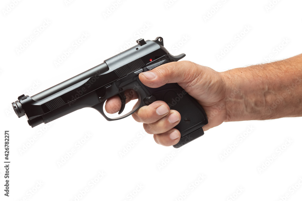 Man Pointing a Gun, Isolated On White Background Man Pointing a Gun, Isolated On White Background