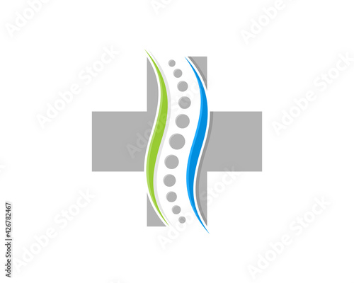 Healthy spine in the plus medical symbol