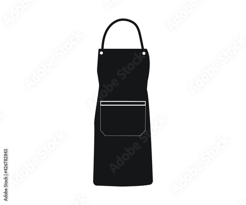 Black kitchen apron. Chef uniform for cooking vector template. Kitchen protective black apron for chef uniform 