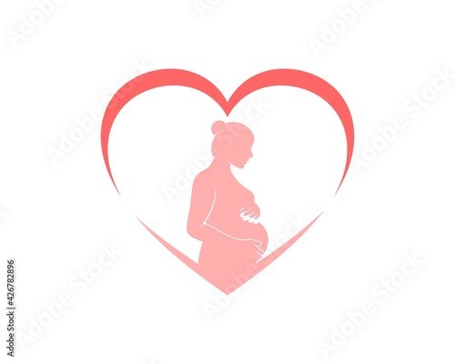 Pink love shape with woman pregnant inside