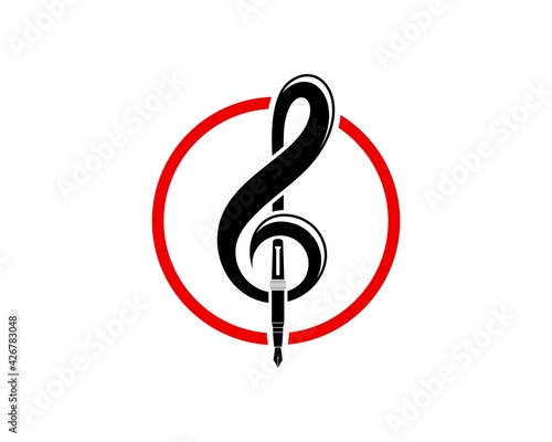 Circle shape with music note and pen writer