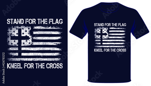 Stand for the flagcross, usa flag, stand flag, fireman, 4th, july, freedom, america flag, american flags, patriotic, flag vector, star, apparel, illustration, shirt, kneel for the cross t-shirt design