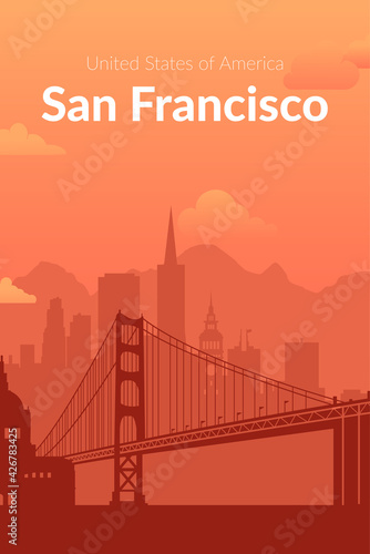 San Francisco, USA famous city scape background.