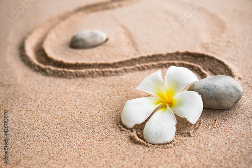Canvas Print Japanese zen garden stone on sand beach